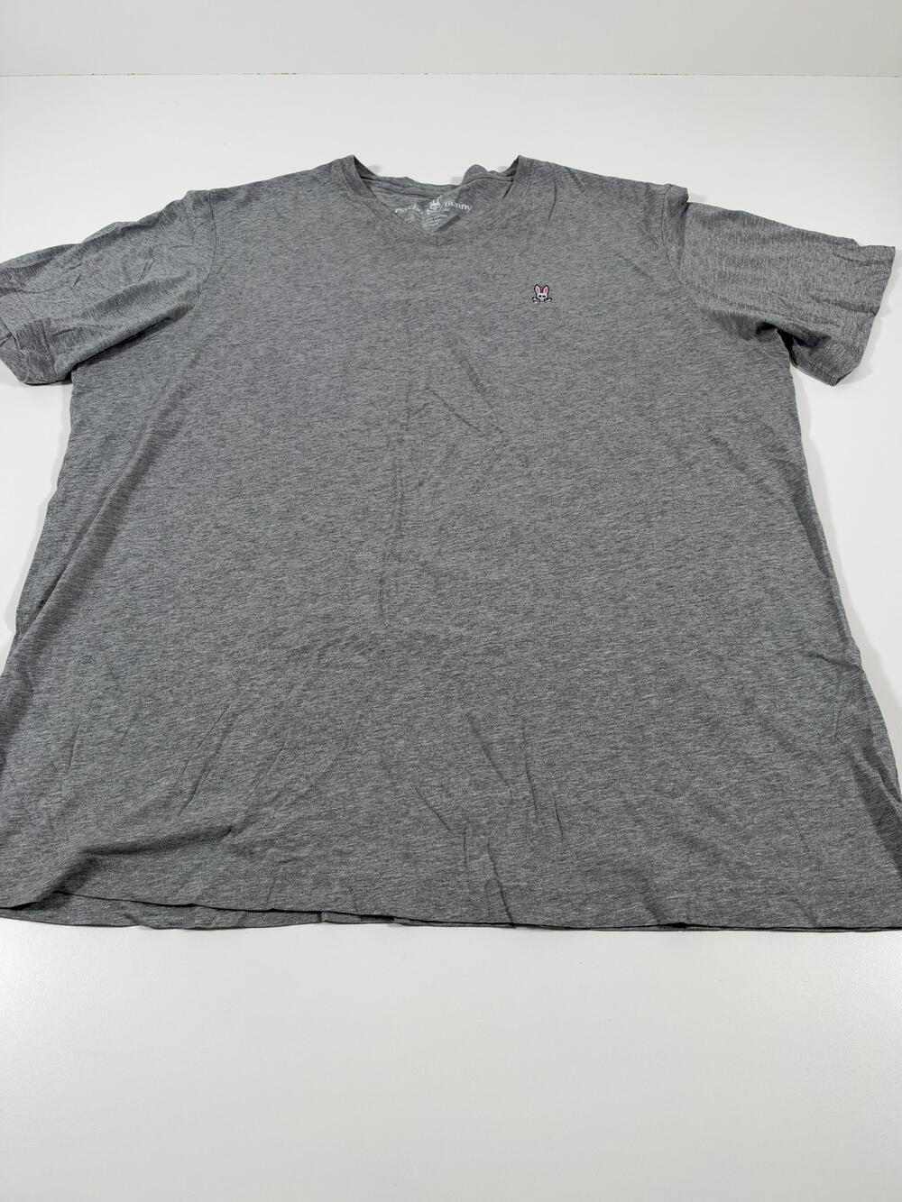 Psycho Bunny Shirt Mens 2XLT Gray Pima Cotton V Neck Skull Bunny Tee Tagless